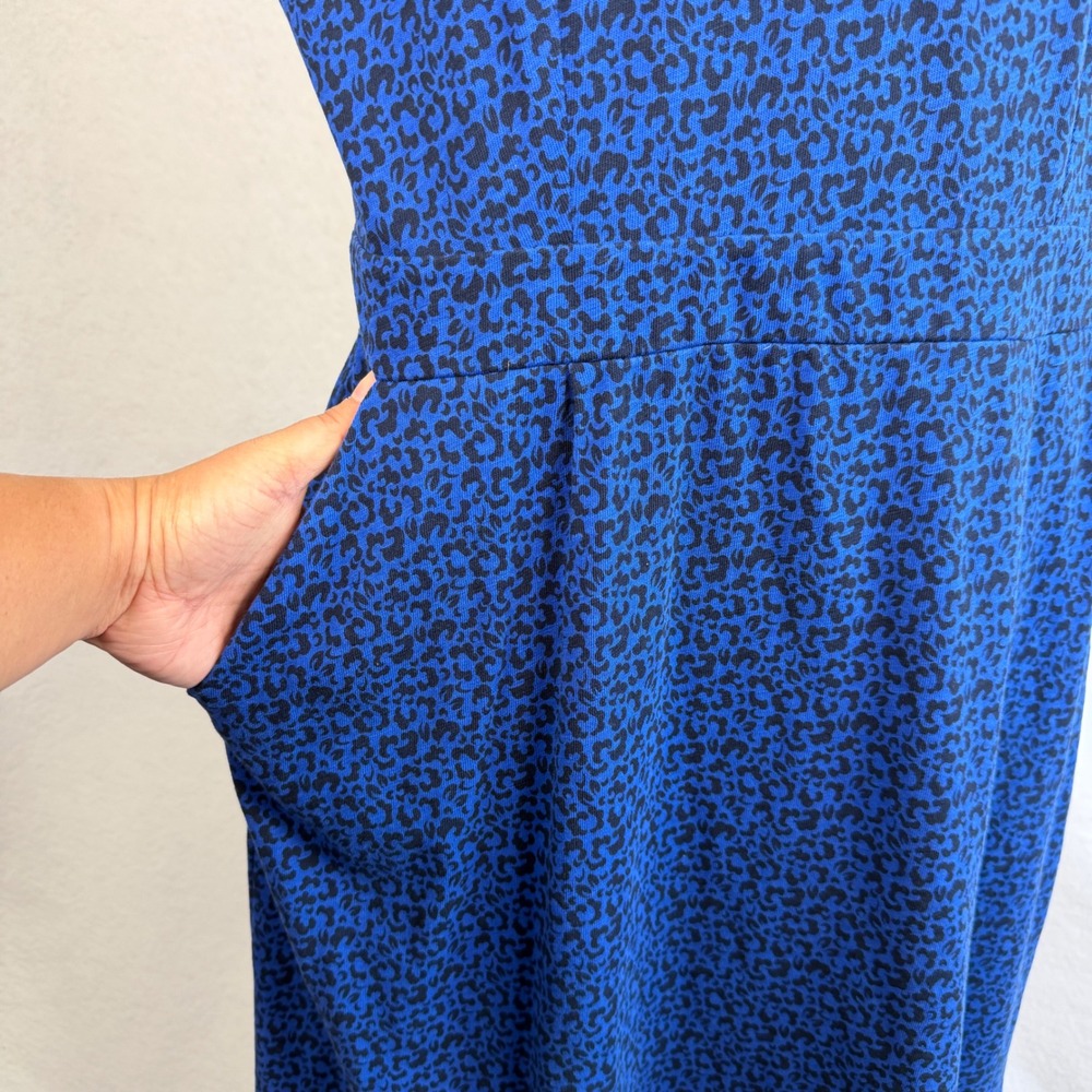 Boden‎ Florrie Jersey Dress Phoebe Blue Leopard Print Dress Pockets US 14R - Picture 5 of 13